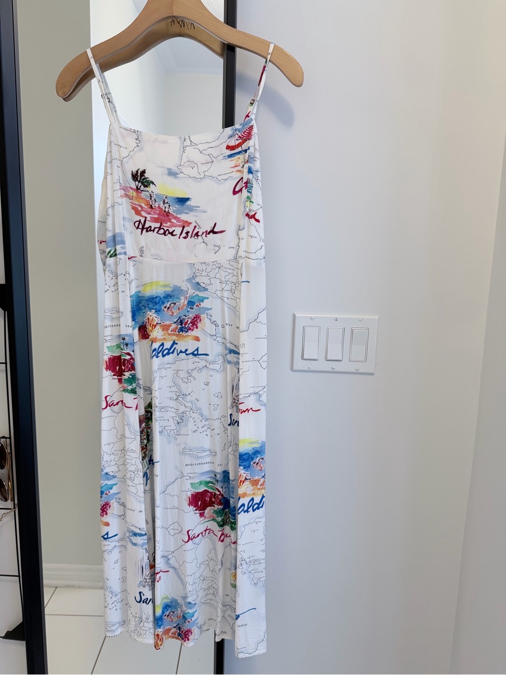 GAP Travel Map Print Rayon Midi Slip Dress Coastal Vacation Size M